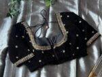 pure velvet hand embroidery blouse /modern saree maggam blouse/black zardosi blouse / hand embroidered blouse/black velvet ready made blouse