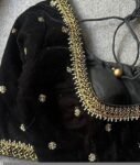 pure velvet hand embroidery blouse /modern saree maggam blouse/black zardosi blouse / hand embroidered blouse/black velvet ready made blouse