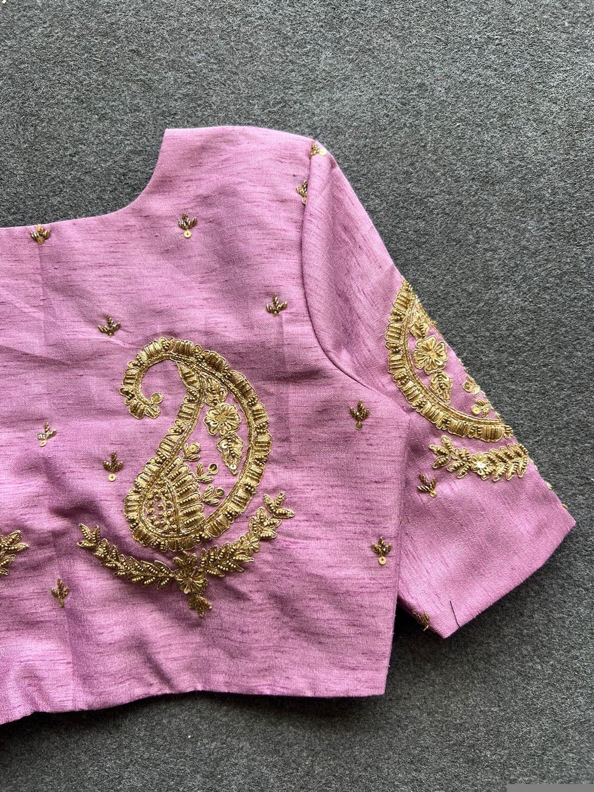 pure silk hand embroidery blouse/light pink maggam blouse/pink hand embroidered blouse/pink ready made blouse zardosi/pink lavender blouse
