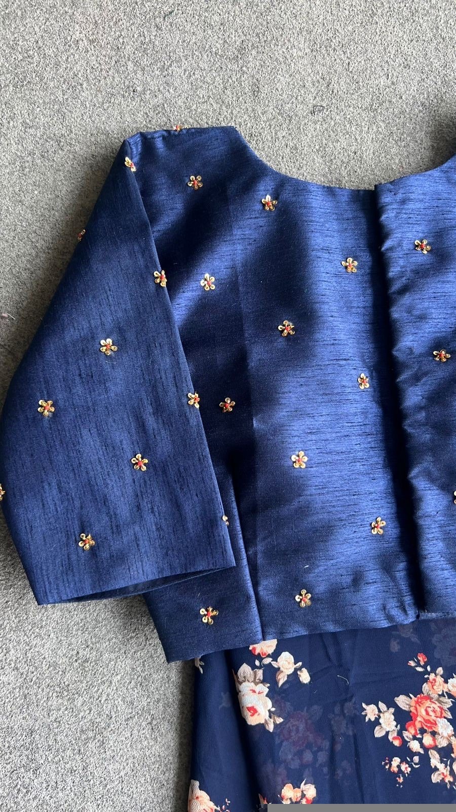 pure silk hand embroidery blouse/saree maggam blouse/zardosi blouse/navy blue hand embroidered moderblouse/blue ready made blouse zardosi