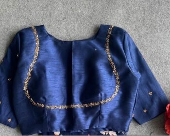 pure silk hand embroidery blouse/saree maggam blouse/zardosi blouse/navy blue hand embroidered moderblouse/blue ready made blouse zardosi