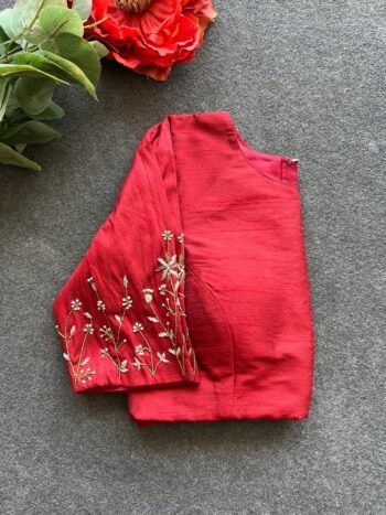 pure silk hand embroidery blouse/saree maggam blouse/red zardosi blouse/red hand embroidered moderblouse/red ready made blouse zardosi