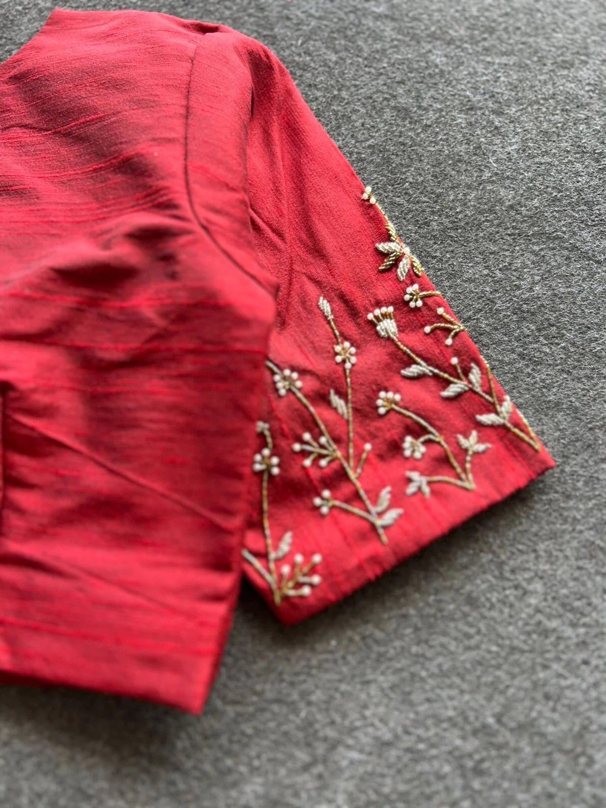 pure silk hand embroidery blouse/saree maggam blouse/red zardosi blouse/red hand embroidered moderblouse/red ready made blouse zardosi usa