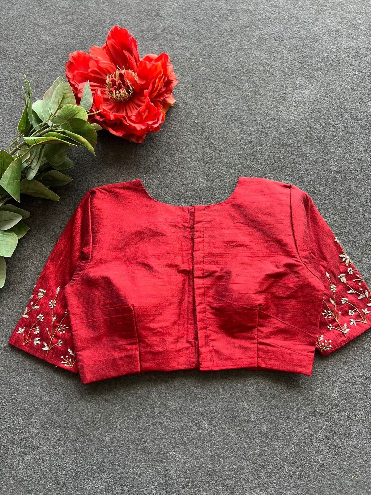 pure silk hand embroidery blouse/saree maggam blouse/red zardosi blouse/red hand embroidered moderblouse/red ready made blouse zardosi usa