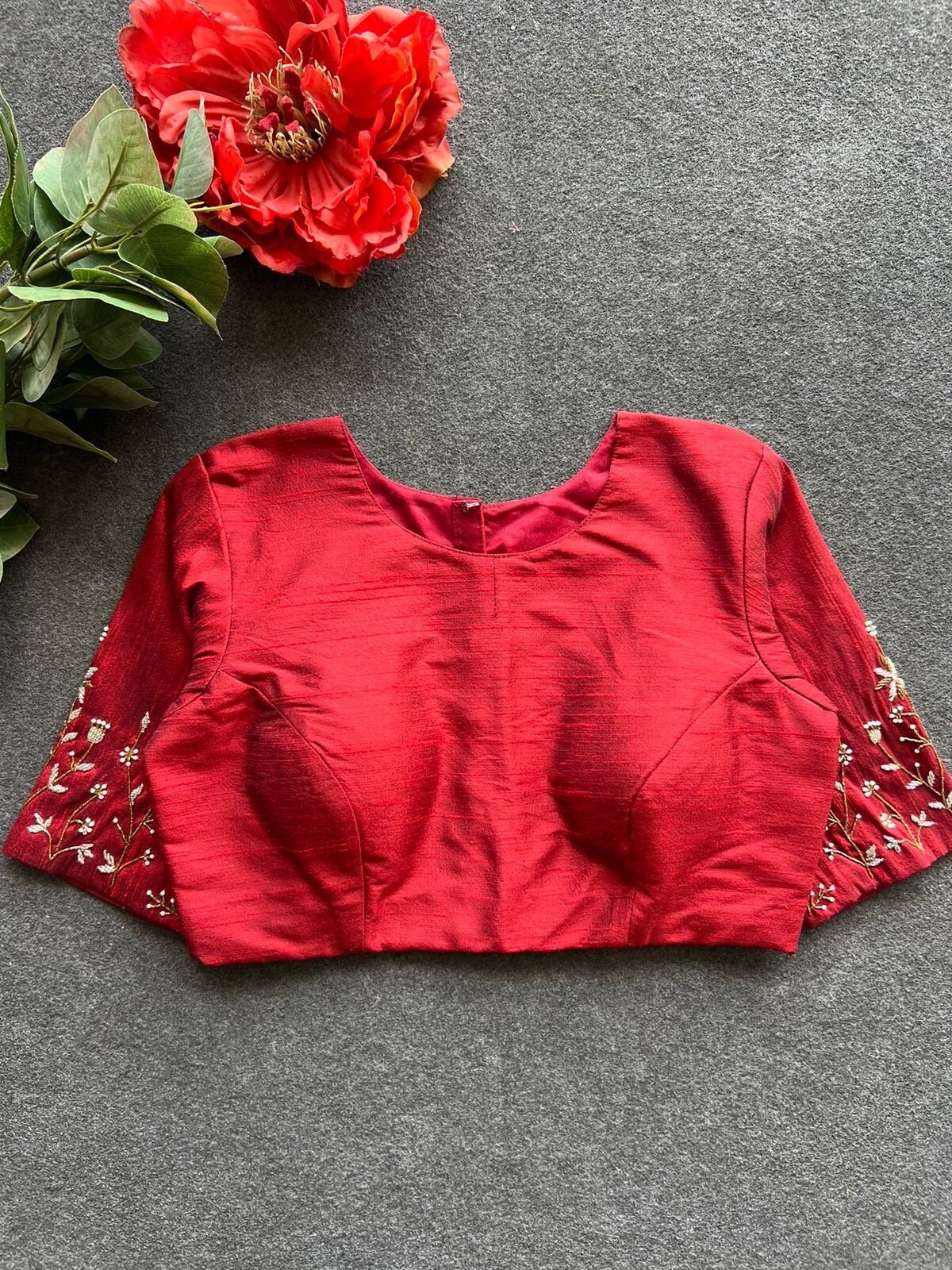 pure silk hand embroidery blouse/saree maggam blouse/red zardosi blouse/red hand embroidered moderblouse/red ready made blouse zardosi usa