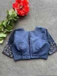 pure silk hand embroidery blouse/saree maggam blouse/zardosi blouse/navy blue hand embroidered moderblouse/blue ready made blouse zardosi