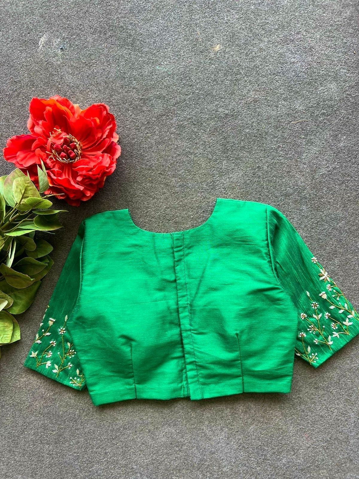 pure silk hand embroidery blouse/saree maggam blouse/green zardosi blouse/green embroidered moderblouse/green ready made high neck blouse