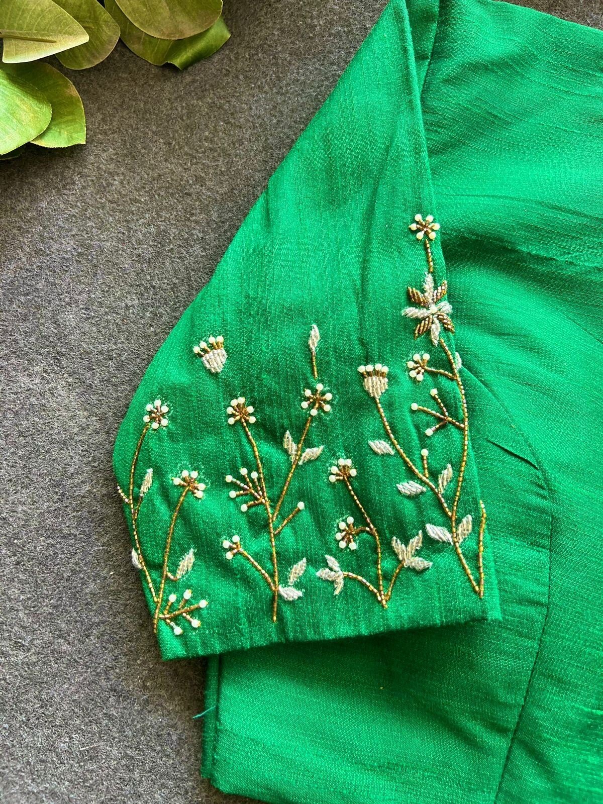 pure silk hand embroidery blouse/saree maggam blouse/green zardosi blouse/green embroidered moderblouse/green ready made high neck blouse