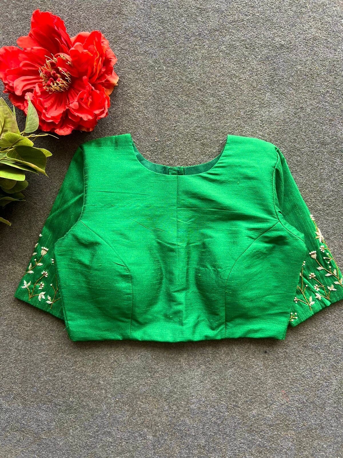 pure silk hand embroidery blouse/saree maggam blouse/green zardosi blouse/green embroidered moderblouse/green ready made high neck blouse