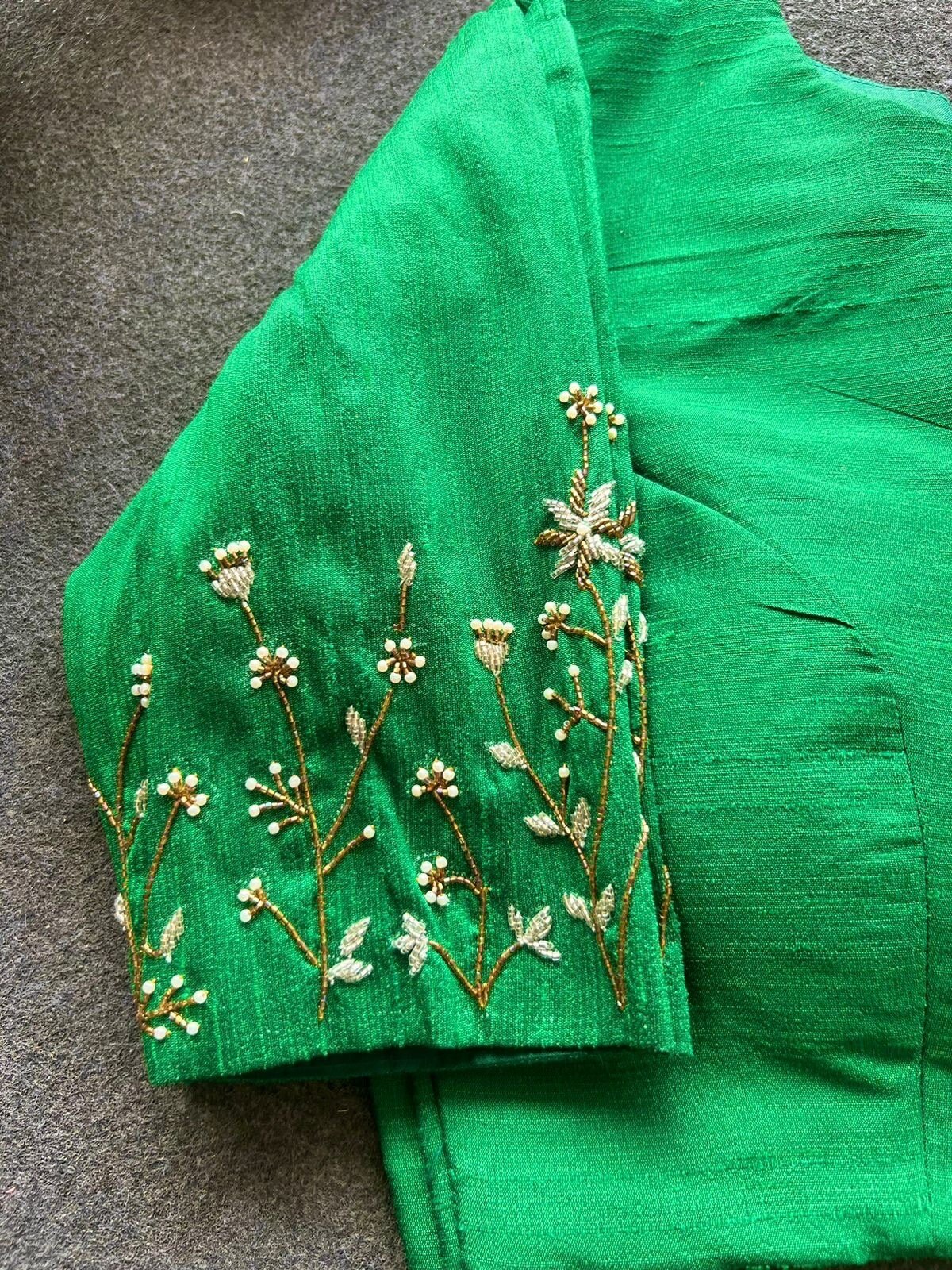 pure silk hand embroidery blouse/saree maggam blouse/green zardosi blouse/green embroidered moderblouse/green ready made high neck blouse