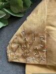 Hand Embroidered Silk Saree Blouse: Beige Zardosi Maggam Blouse