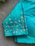 pure silk hand embroidery blouse/green saree maggam blouse/sea green zardosi blouse/blue embroidered moderblouse/ready made high neck blouse