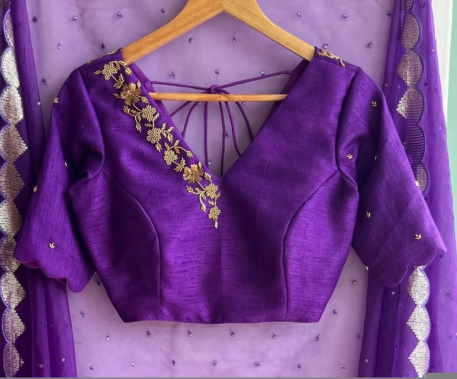 pure silk hand embroidery blouse/saree maggam blouse/purple zardosi blouse/hand embroidered blouse /magenta pink ready made blouse zardosi