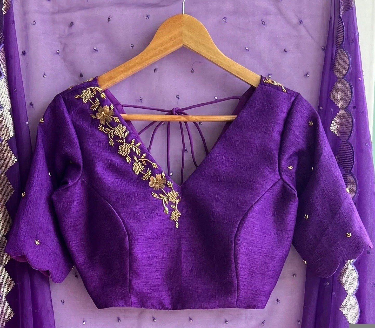 pure silk hand embroidery blouse/saree maggam blouse/purple zardosi blouse/hand embroidered blouse /magenta pink ready made blouse zardosi