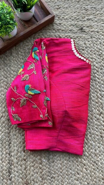 pure silk hand embroidery blouse/pink maggam blouse/silk zardosi blouse/hand embroidered blouse/pink ready made blouse zardosi/pink blouse