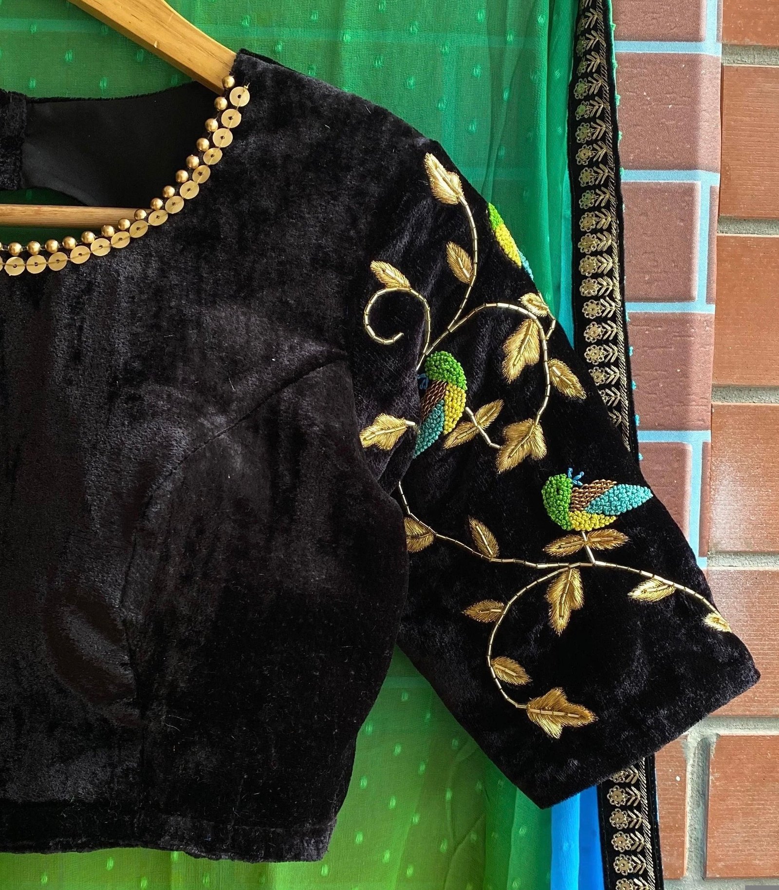 pure velvet black hand embroidery blouse/blackmaggam blouse/black zardosi blouse/hand embroidered blouse/black velvet ready made blouse usa