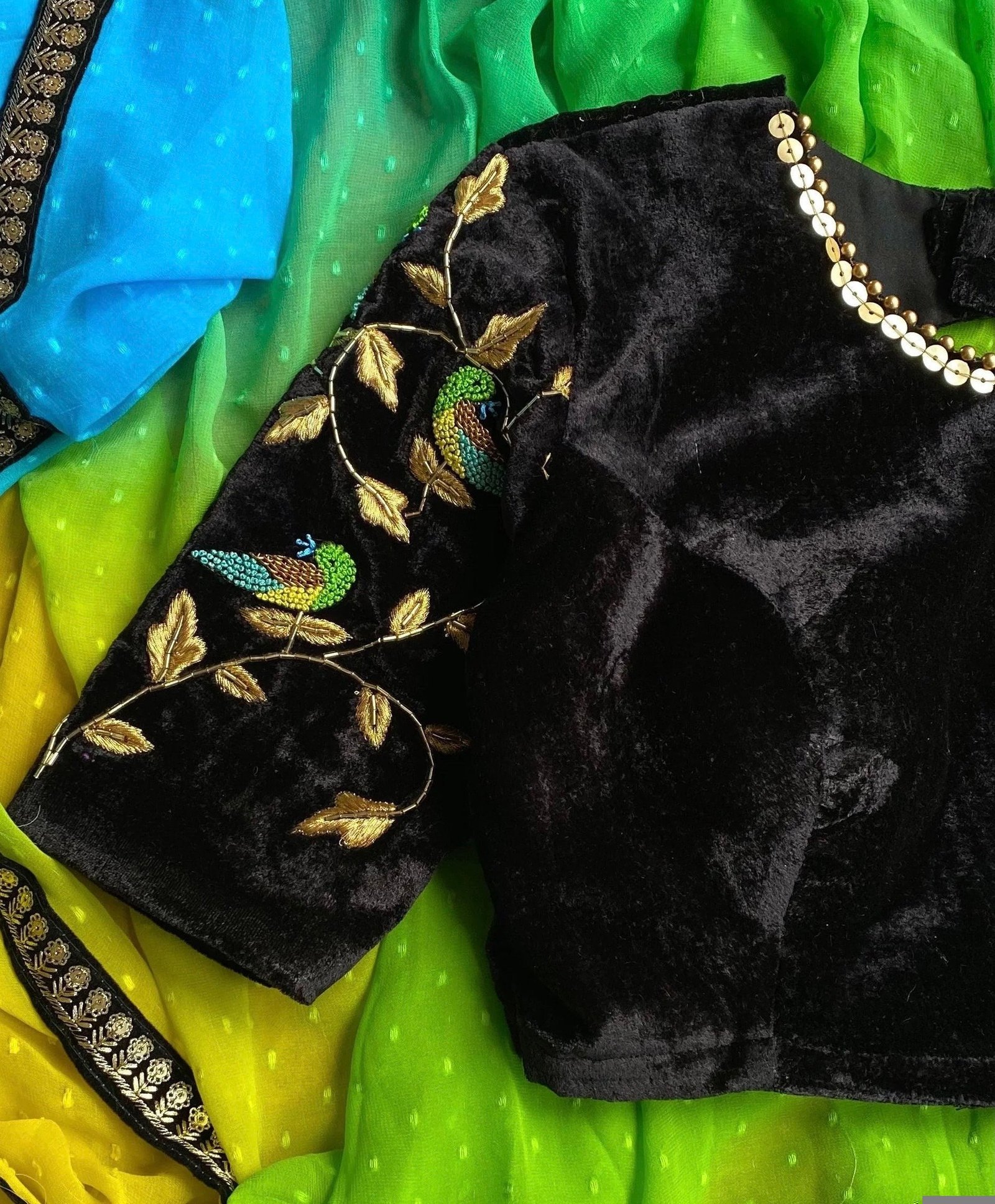 pure velvet black hand embroidery blouse/blackmaggam blouse/black zardosi blouse/hand embroidered blouse/black velvet ready made blouse usa