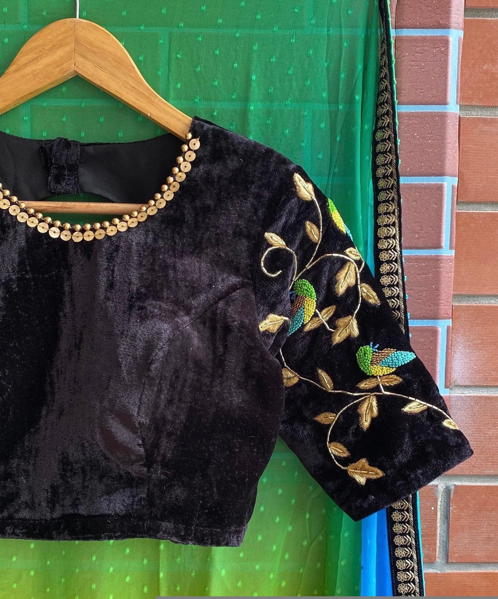 pure velvet black hand embroidery blouse/blackmaggam blouse/black zardosi blouse/hand embroidered blouse/black velvet ready made blouse usa