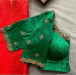 pure silk hand embroidery blouse/saree maggam blouse/green zardosi blouse/hand embroidered moderblouse/green ready made blouse zardosi usa