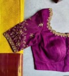 pure silk hand embroidery blouse/magenta pink maggam blouse/purple zardosi blouse/wedding hand embroidered blouse/bridal ready made blouse
