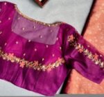 pure silk hand embroidery blouse/magenta pink maggam blouse/purple zardosi blouse/wedding hand embroidered blouse/bridal ready made blouse