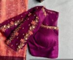 pure silk hand embroidery blouse/magenta pink maggam blouse/purple zardosi blouse/wedding hand embroidered blouse/bridal ready made blouse