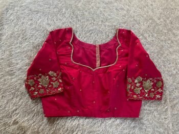 pure silk hand embroidery blouse/saree maggam blouse/red zardosi blouse/pink hand embroidered moderblouse/pink ready made blouse zardosi