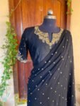 Black Georgette Saree: Hand Embroidered Buti, Zardosi Silk Blouse