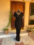 Black Georgette Saree: Hand Embroidered Buti, Zardosi Silk Blouse