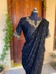 Black Georgette Saree: Hand Embroidered Buti, Zardosi Silk Blouse