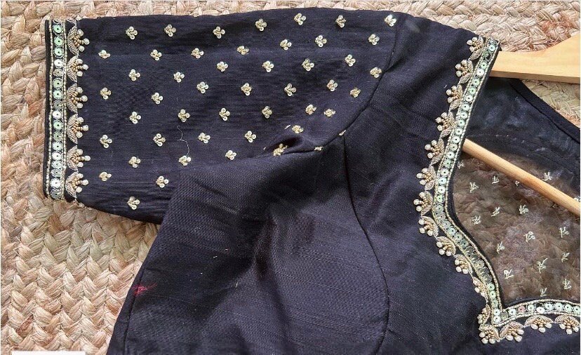 pure silk hand embroidery blouse/ saree maggam blouse/black zardosi blouse /hand embroidered moderblouse/black ready made blouse zardosi usa