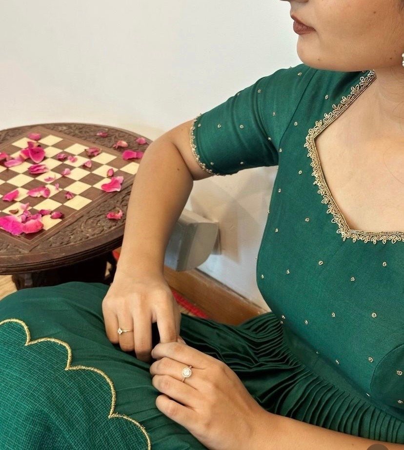 Hand embroidered green Anarkali/festive anarkali suit with dupatta/ green designer anarkali gown USA/green anarkali/Zardosi hand work dress