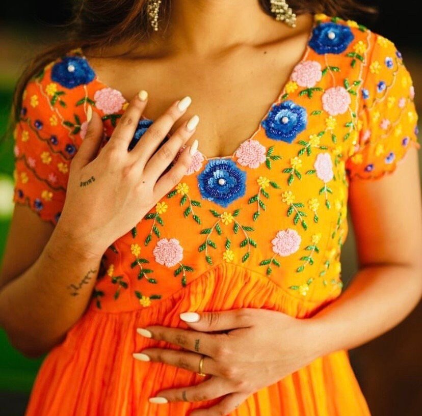 Orange Anarkali suit usa/anarkali kurta short sleeve/orange anarkali/hand embroidered dress anarkali/Indian dresses/simple anarkali kurta