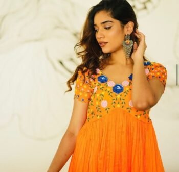 Orange Anarkali suit anarkali kurta short sleeve/orange anarkali/hand embroidered dress anarkali/Indian dresses/simple anarkali kurta