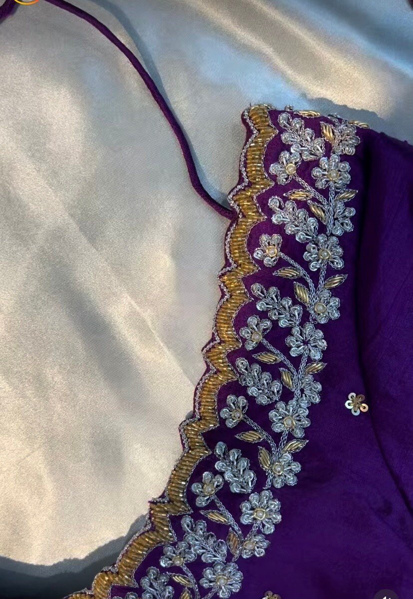 pure silk hand embroidery blouse/ saree maggam blouse/purple zardosi blouse usa/hand embroidered moderblouse/ ready made blouse zardosi usa
