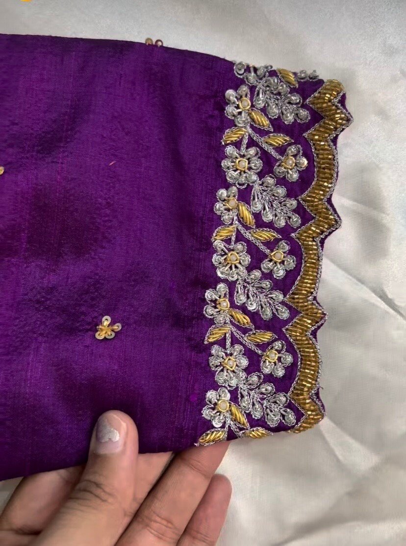 pure silk hand embroidery blouse/ saree maggam blouse/purple zardosi blouse usa/hand embroidered moderblouse/ ready made blouse zardosi usa