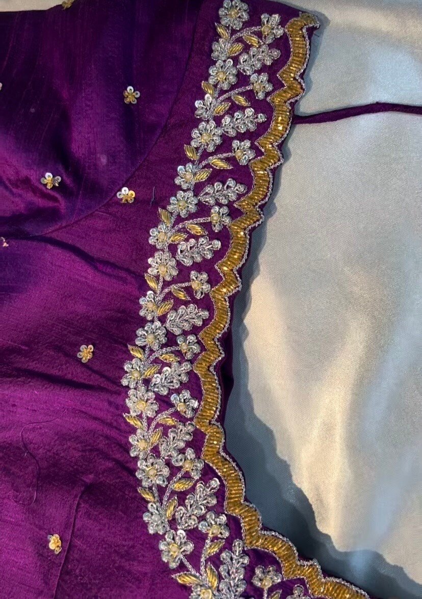 pure silk hand embroidery blouse/ saree maggam blouse/purple zardosi blouse usa/hand embroidered moderblouse/ ready made blouse zardosi usa