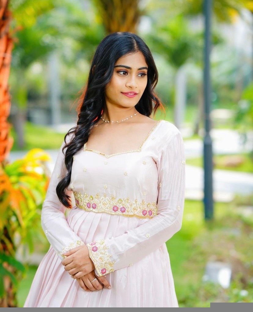 Peach Anarkali suit usa/hand embroidery anarkali kurta/light pink anarkali dress/elbow sleeves dress anarkali/Indian dresses/pink anarkali