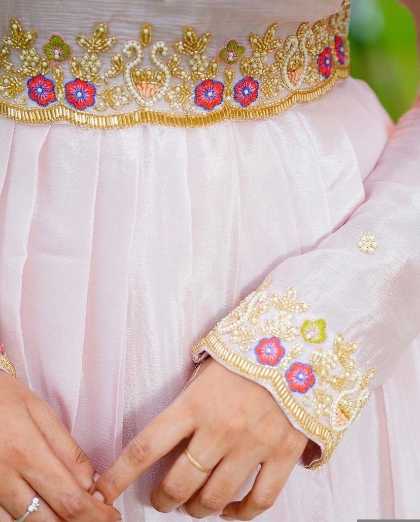 Peach Anarkali suit usa/hand embroidery anarkali kurta/light pink anarkali dress/elbow sleeves dress anarkali/Indian dresses/pink anarkali