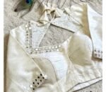 pure silk hand embroidery blouse/beige mirror hand made blouse/pure raw silk zardosi blouse/hand embroidered blouse/cream mirror work blouse