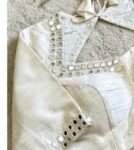 pure silk hand embroidery blouse/beige mirror hand made blouse/pure raw silk zardosi blouse/hand embroidered blouse/cream mirror work blouse