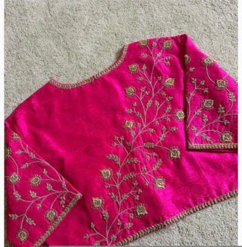 Pink pure silk hand embroidery blouse/readymade maggam blouse/pink saree blouse/ hand embroidered blouse /ready made handmade blouse zardosi