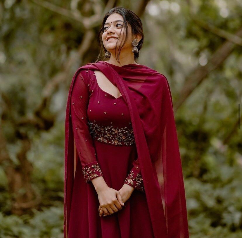 Hand embroidered Anarkali with pants/anarkali suit set/redanarkali wit dupatta USA/maroon red kurta with dupatta/burgundy red anarkali dress