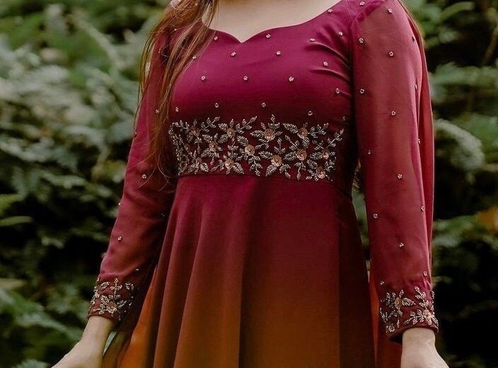 Hand embroidered Anarkali with pants/anarkali suit set/redanarkali wit dupatta USA/maroon red kurta with dupatta/burgundy red anarkali dress