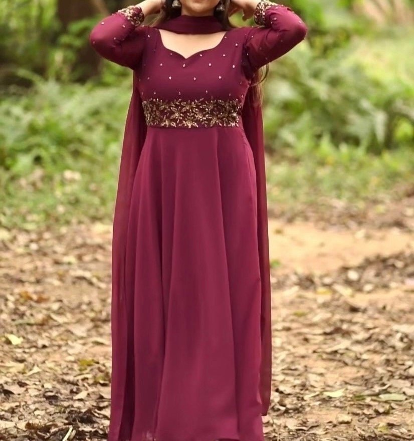 Hand embroidered Anarkali with pants/anarkali suit set/redanarkali wit dupatta USA/maroon red kurta with dupatta/burgundy red anarkali dress