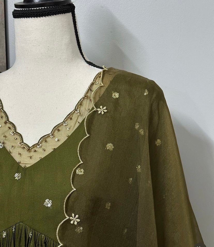 Hand embroidered Anarkali with pants/anarkali suit set/anarkali wit dupatta USA/olive green kurta with dupatta/olive green anarkali dress