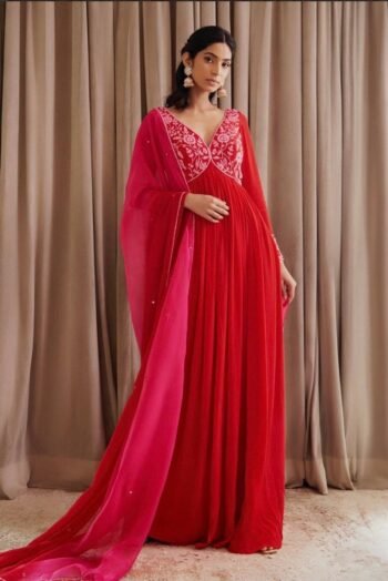Hand embroidered Anarkali with pants/anarkali suit set /anarkali dupatta Indian dresses/red kurta with dupatta/anarkali kurta with dupat