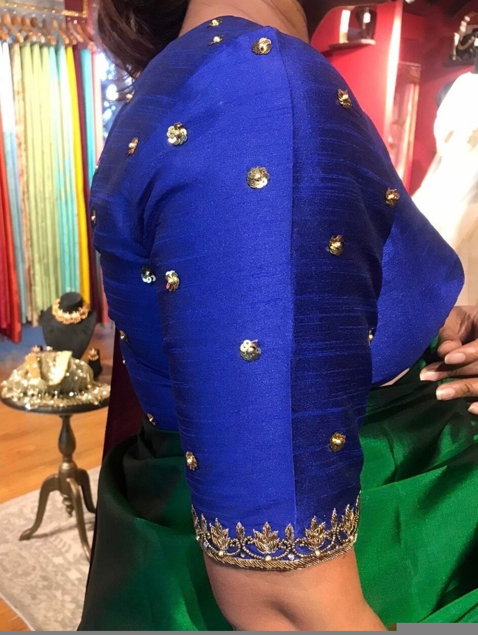 Navy blue silk hand embroidery blouse/saree maggam blue blouse/blue saree blouse/hand embroidered blouse/royalblue ready made blouse zardosi