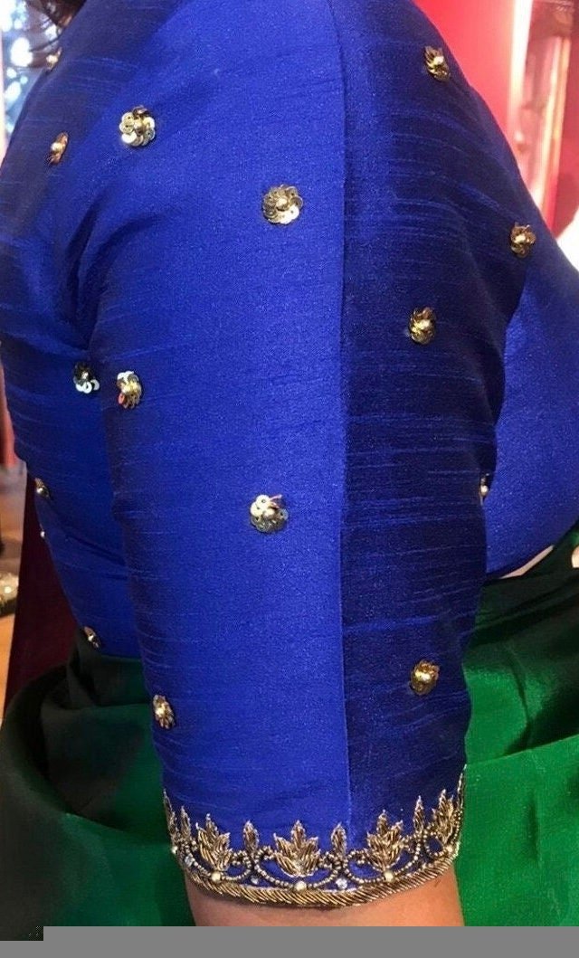 Navy blue silk hand embroidery blouse/saree maggam blue blouse/blue saree blouse/hand embroidered blouse/royalblue ready made blouse zardosi