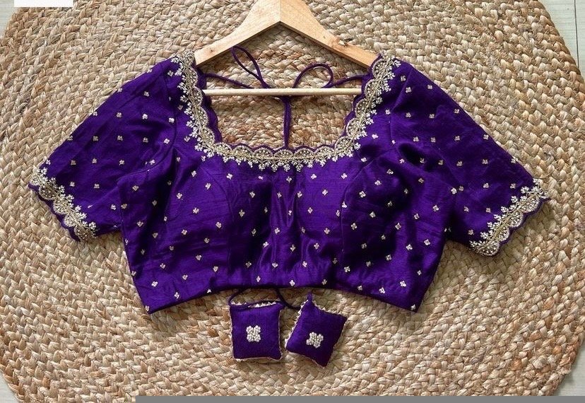 pure silk hand embroidery blouse/ saree maggam blouse/purple zardosi blouse usa/hand embroidered moderblouse/ ready made blouse zardosi usa